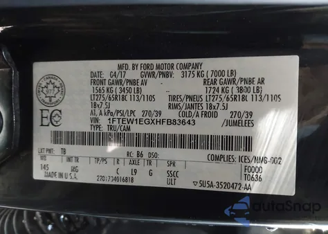 2017 Ford F-150 Xlt from USA, damaged, VIN 1FTEW1EGXHFB83643